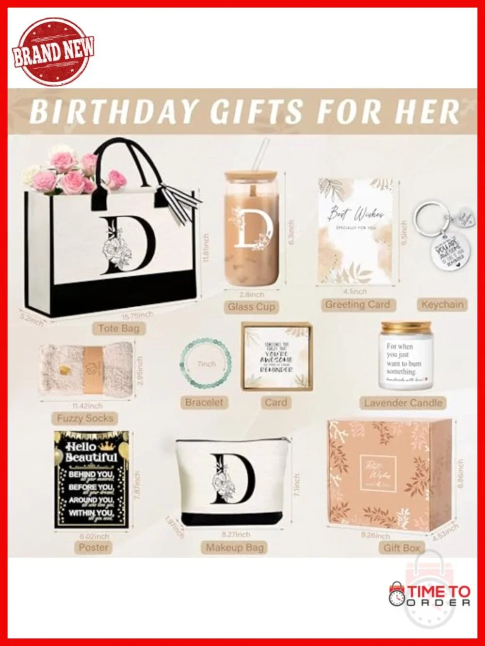 Initial Monogram Tote Bag Set - Canvas Gift Bundle with Cosmetic Bag & Cup